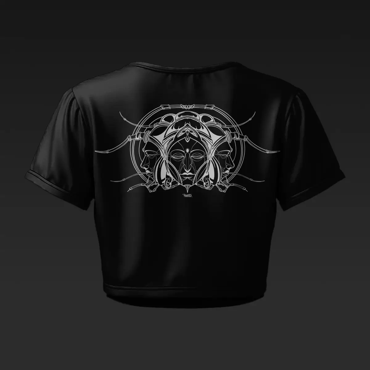 Mech 3 Faced Buddha Black Crop-Top