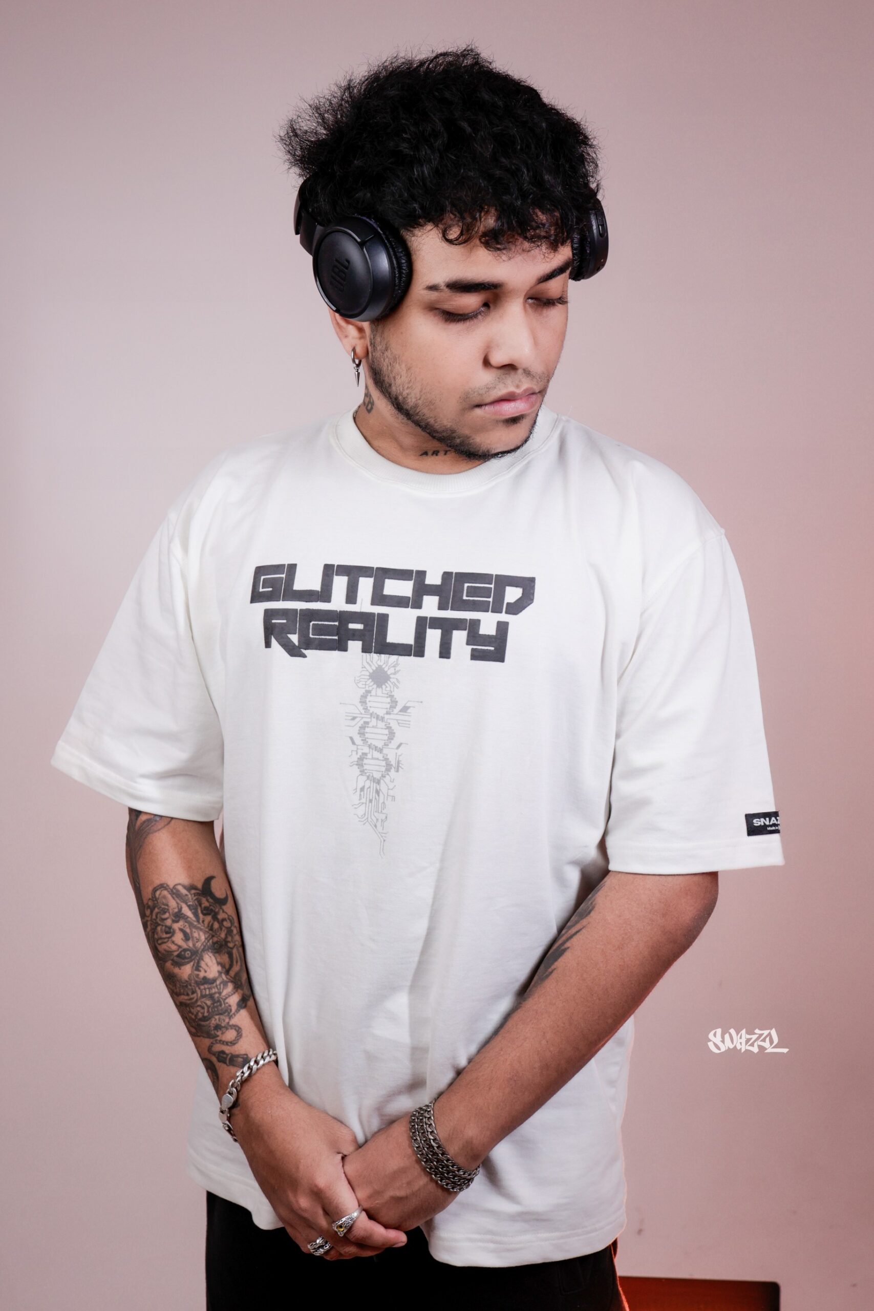 Glitched Reality Oversized White T-shirt - Image 5