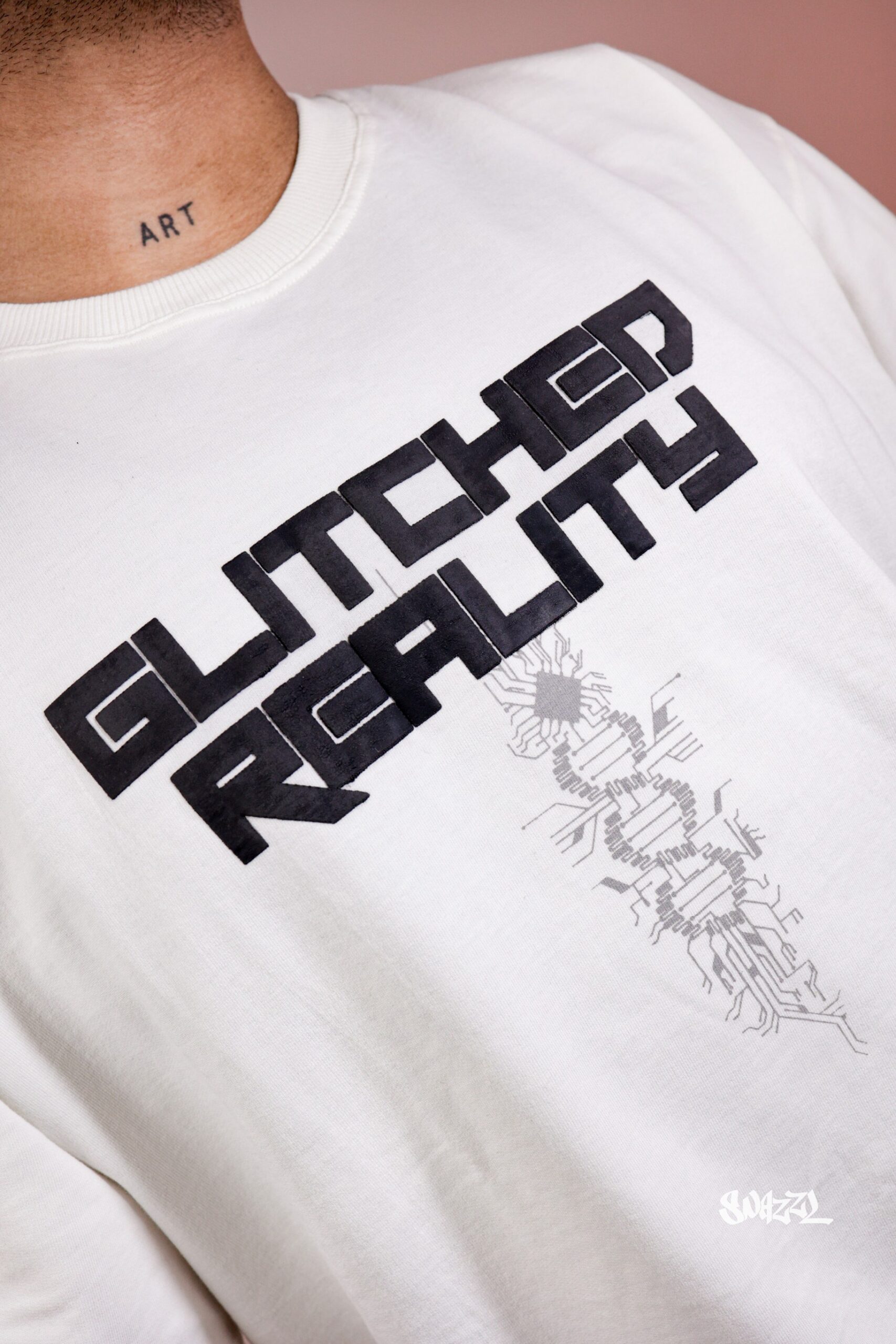 Glitched Reality Oversized White T-shirt - Image 7